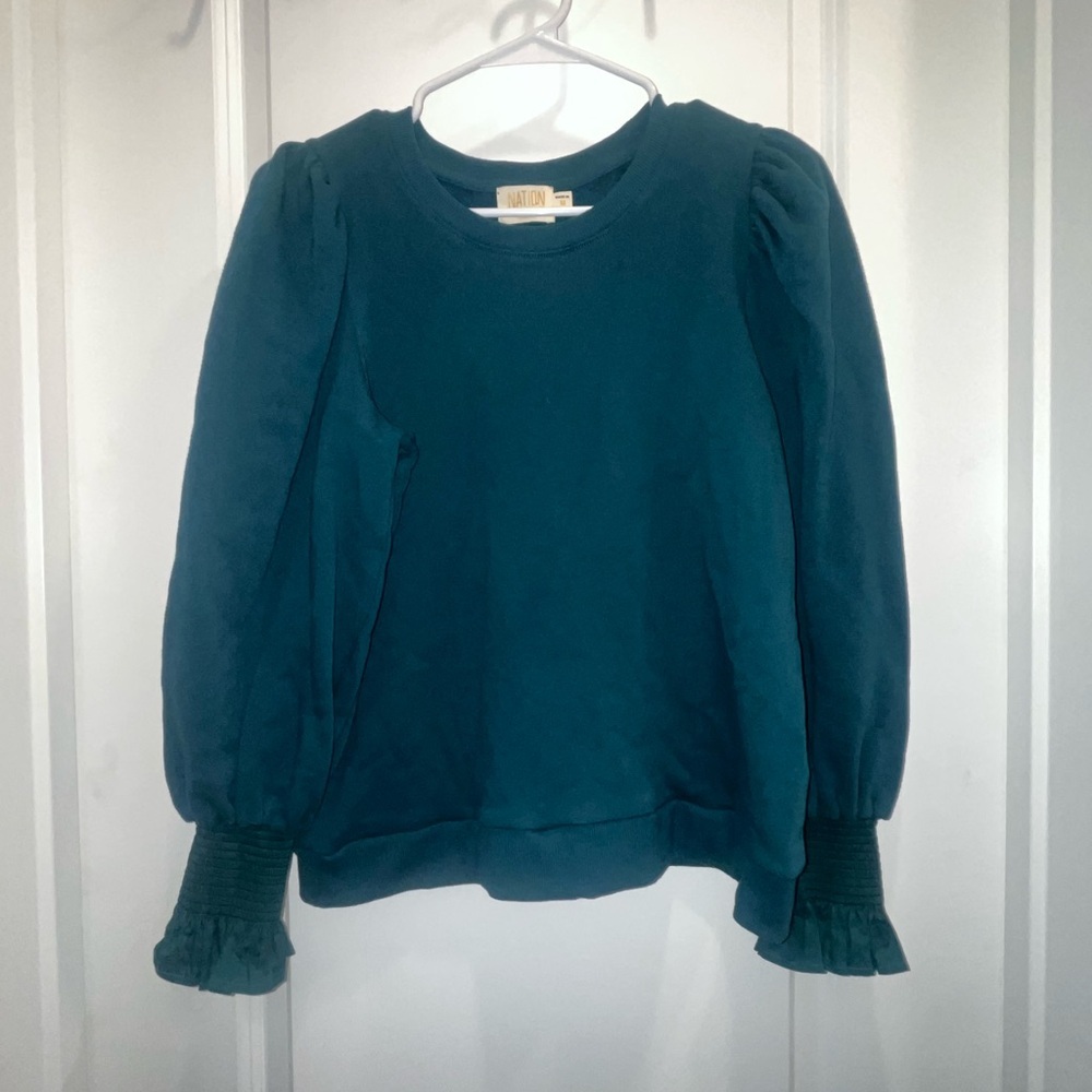Nation LTD Teal Long Sleeve Top with Ruffled Cuffs
